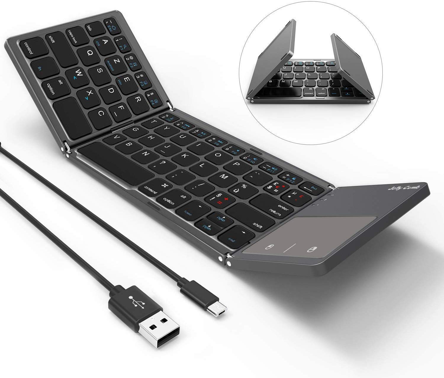 Tablette portable pliable clavier Bluetooth avec pavé tactile mini clavier pliable sans fil Bluetooth pour iOS/Android/Windows noir 